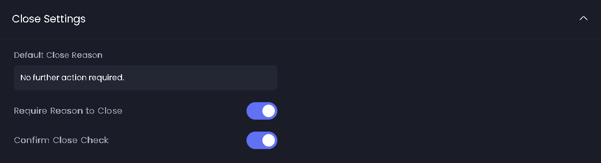 Close Settings