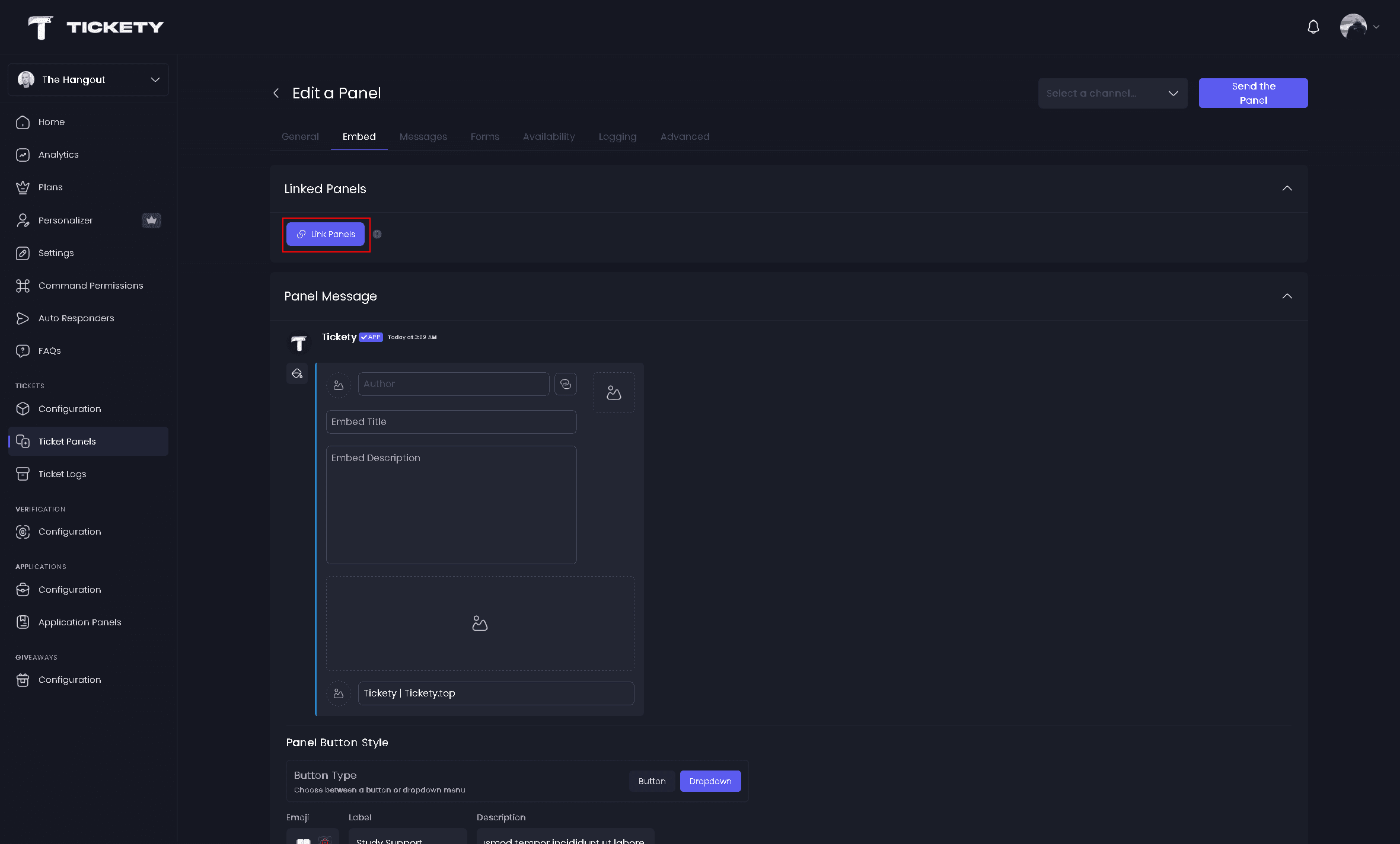 Link Panels Button